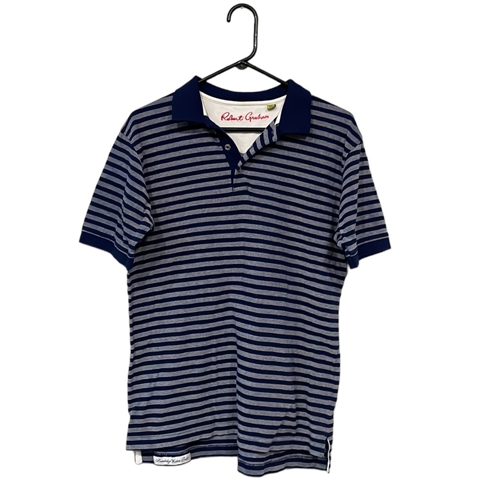 Robert Graham Classic Fit Polo Shirt Mens Small Navy Blue Stripe.